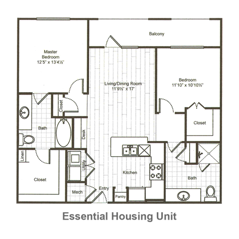 Floor plan for 2 beds, 2 baths, 1071 sqft