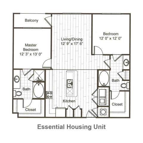 Floor plan for 2 beds, 2 baths, 1185 sqft