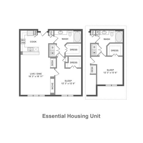 Floor plan for 1 bed, 1 bath, 875 sqft