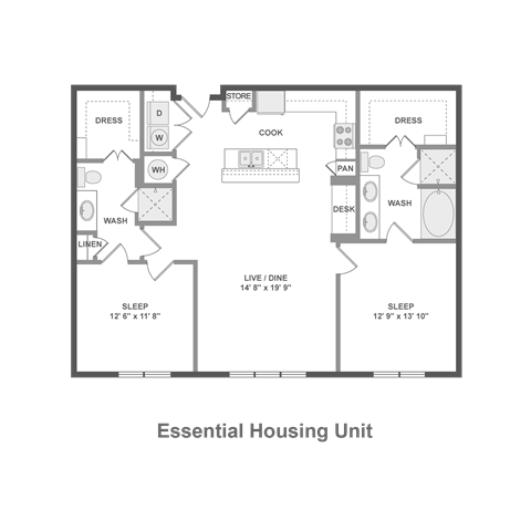 Floor plan for 2 beds, 2 baths, 1218 sqft