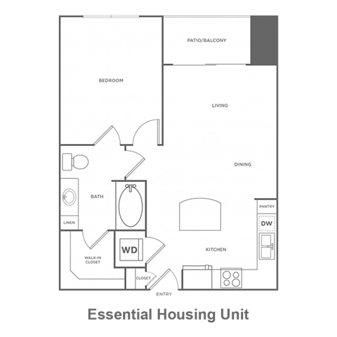 Floor plan for 1 bed, 1 bath, 650 sqft