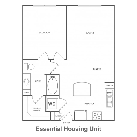 Floor plan for 1 bed, 1 bath, 714 sqft