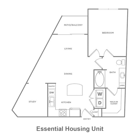 Floor plan for 1 bed, 1 bath, 789 sqft