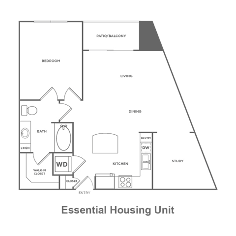 Floor plan for 1 bed, 1 bath, 811 sqft