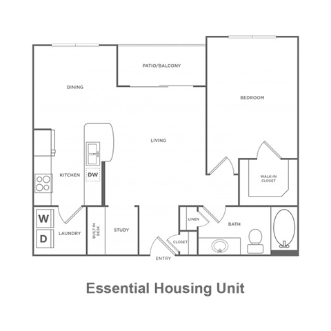Floor plan for 1 bed, 1 bath, 811 sqft