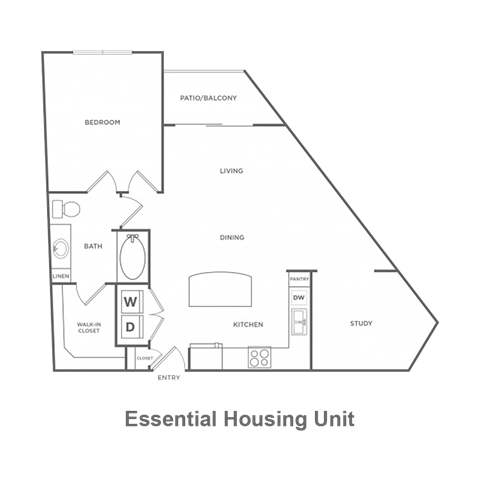 Floor plan for 1 bed, 1 bath, 1047 sqft