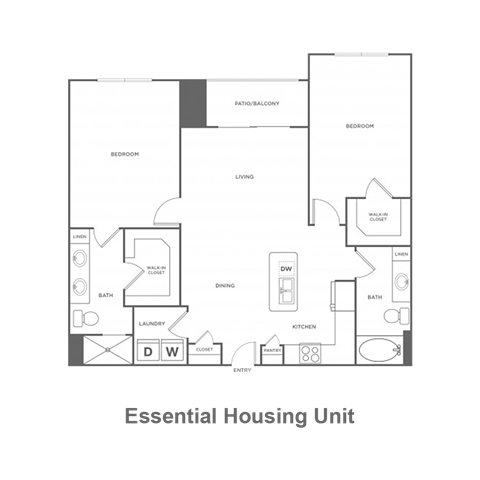 Floor plan for 2 beds, 2 baths, 1132 sqft