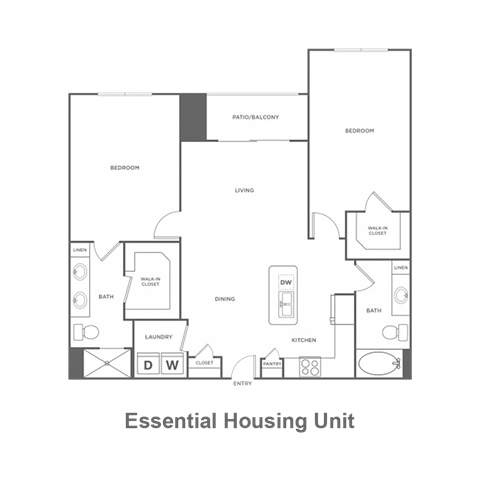 Floor plan for 2 beds, 2 baths, 1171 sqft