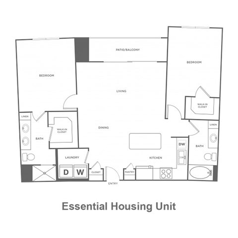 Floor plan for 2 beds, 2 baths, 1146 sqft