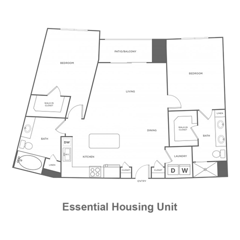 Floor plan for 2 beds, 2 baths, 1146 sqft