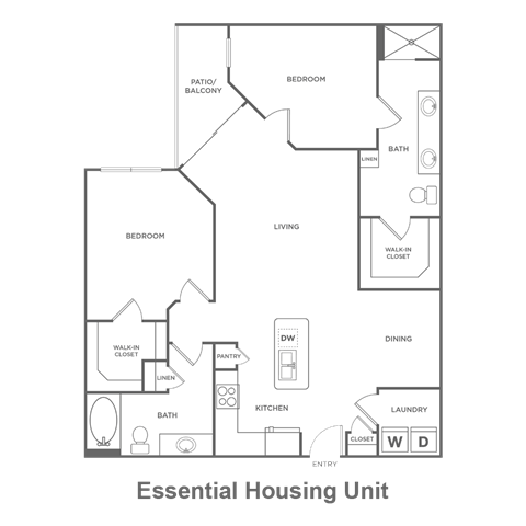 Floor plan for 2 beds, 2 baths, 1234 sqft
