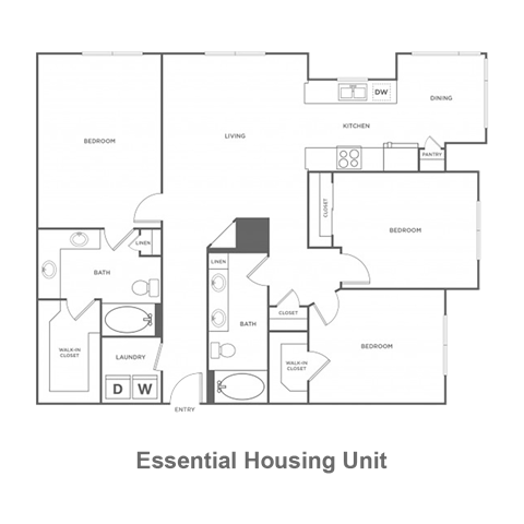 Floor plan for 3 beds, 2 baths, 1422 sqft