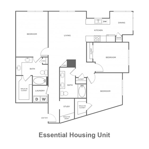 Floor plan for 3 beds, 2 baths, 1522 sqft