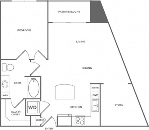 Floor plan for 1 bed, 1 bath, 811 sqft