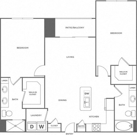 Floor plan for 2 beds, 2 baths, 1346 sqft