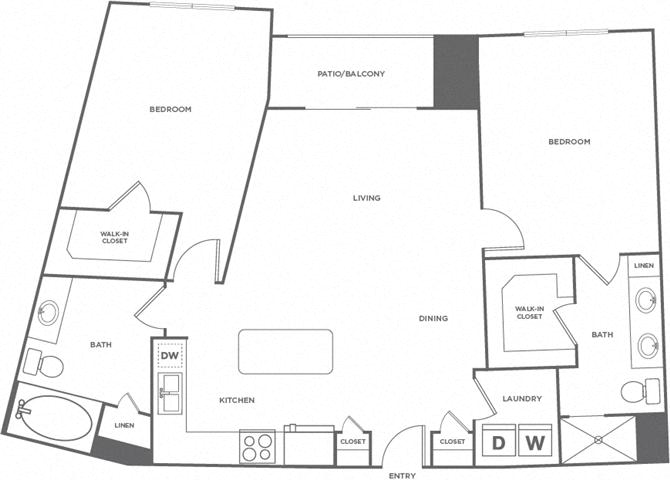 Floor plan for 2 beds, 2 baths, 1231 sqft