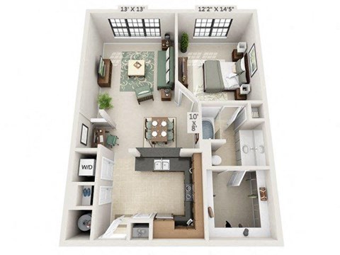 Floor plan for 1 bed, 1 bath, 816 sqft