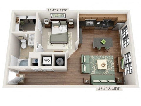 Floor plan for studio, 643 sqft