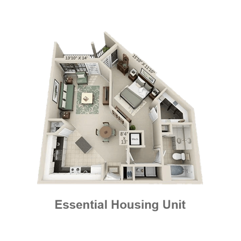 Floor plan for 1 bed, 1 bath, 816 sqft
