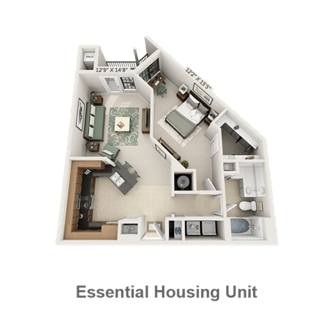 Floor plan for 1 bed, 1 bath, 786 sqft