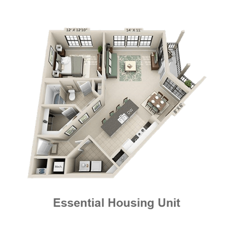 Floor plan for 1 bed, 1 bath, 816 sqft