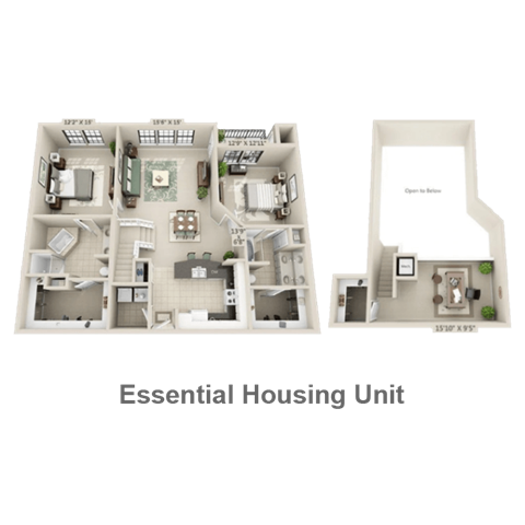 Floor plan for 2 beds, 2 baths, 1493 sqft