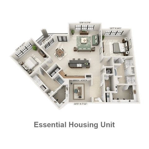 Floor plan for 2 beds, 2.5 baths