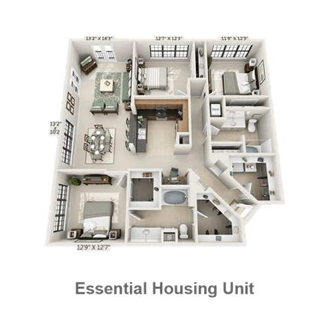 Floor plan for 3 beds, 2 baths, 1478 sqft