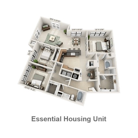 Floor plan for 3 beds, 2 baths, 1478 sqft