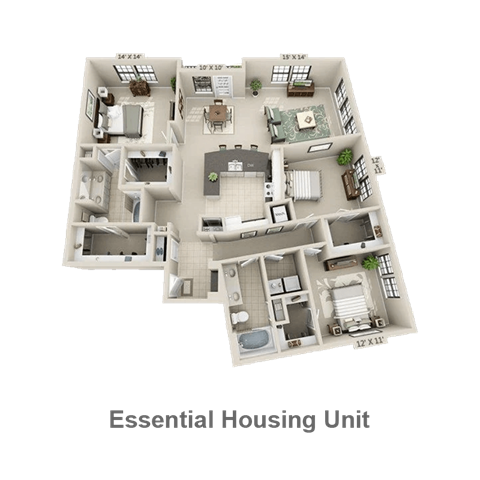 Floor plan for 3 beds, 2 baths, 1665 sqft