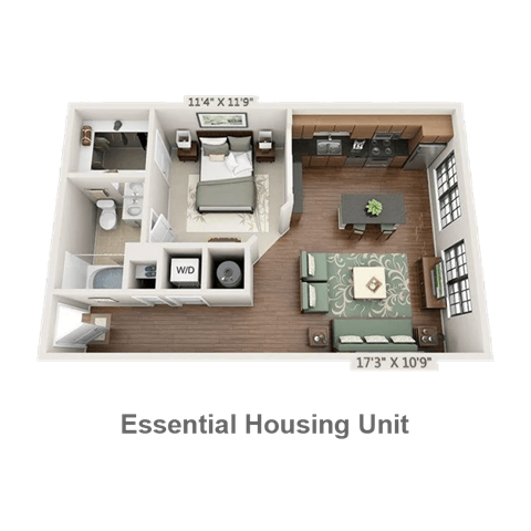 Floor plan for studio, 643 sqft