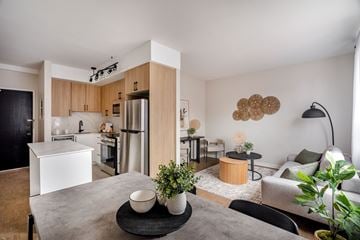 Ottawa apartment for rent - A modern kitchen with a dining table and chairs.