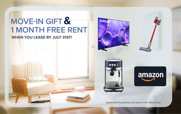 Ottawa apartment for rent - A promotional image for a move-in gift and free rent offer.