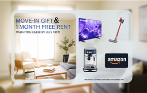 Ottawa apartment for rent - A promotional image for a move-in gift and free rent offer from Amazon.