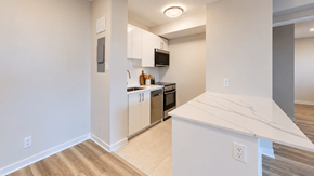 Ottawa apartment for rent - A kitchen with white cabinets and a white countertop.