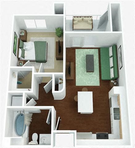 Floor plan for 1 bed, 1 bath, 620 sqft