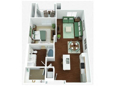 Floor plan for 1 bed, 1 bath, 777 sqft