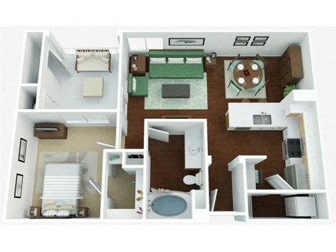 Floor plan for 1 bed, 1 bath, 822 sqft