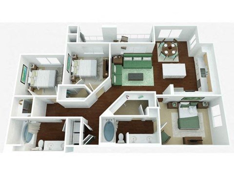 Floor plan for 3 beds, 2 baths, 1355 sqft