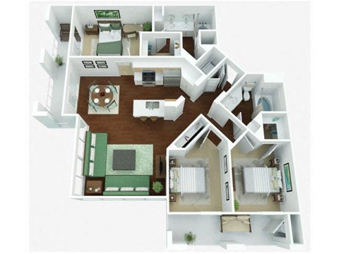 Floor plan for 3 beds, 2 baths, 1345 sqft