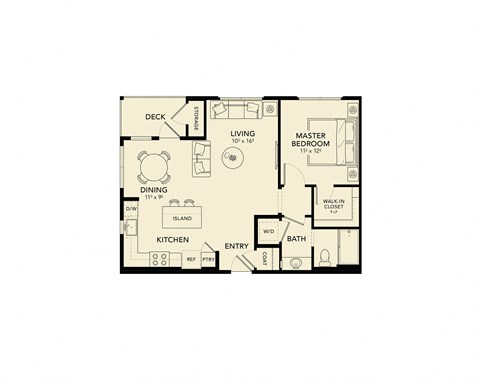 Floor plan for 1 bed, 1 bath, 783 sqft