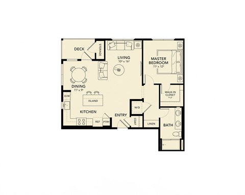 Floor plan for 1 bed, 1 bath, 824 sqft