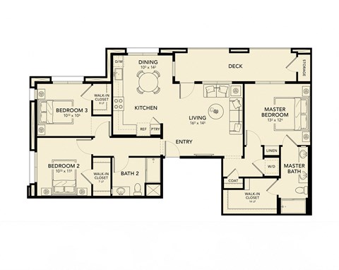 Floor plan for 3 beds, 2 baths, 1320 sqft