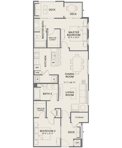 Floor plan for 2 beds, 2 baths, 1079 sqft