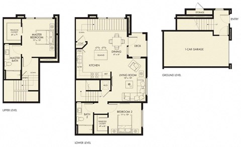 Floor plan for 2 beds, 2 baths, 1257 sqft