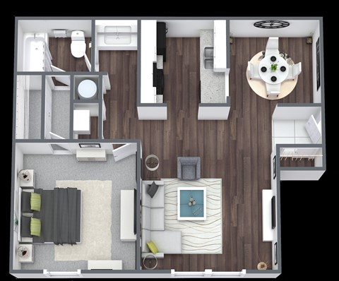 Floor plan for 1 bed, 1 bath, 706 sqft