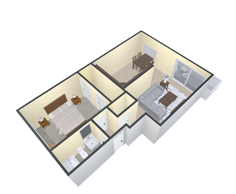 Floor plan for 1 bed, 1 bath, 704 sqft