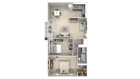 Floor plan for 2 beds, 1 bath, 782 sqft