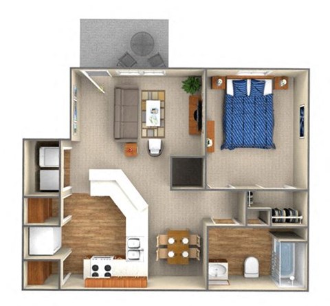 Floor plan for 1 bed, 1 bath, 950 sqft