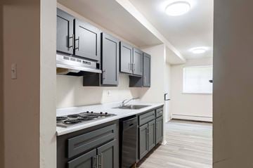 Feasterville-Trevose apartment for rent - A kitchen with a stove top oven and a range hood.